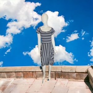 Loft dress LT Navy White Stripes Criss Cross Back